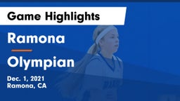 Ramona  vs Olympian  Game Highlights - Dec. 1, 2021