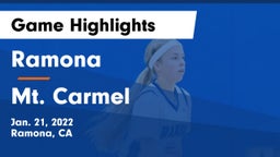 Ramona  vs Mt. Carmel  Game Highlights - Jan. 21, 2022