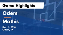 Odem  vs Mathis  Game Highlights - Dec. 1, 2018