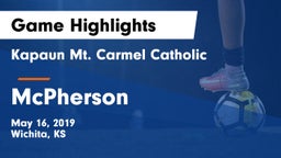 Kapaun Mt. Carmel Catholic  vs McPherson  Game Highlights - May 16, 2019