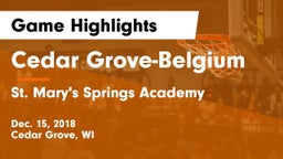 Cedar Grove-Belgium  vs St. Mary's Springs Academy  Game Highlights - Dec. 15, 2018