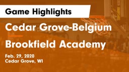 Cedar Grove-Belgium  vs Brookfield Academy  Game Highlights - Feb. 29, 2020