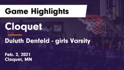 Cloquet  vs Duluth Denfeld - girls Varsity Game Highlights - Feb. 2, 2021