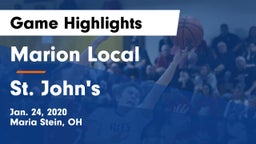 Marion Local  vs St. John's  Game Highlights - Jan. 24, 2020