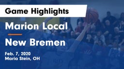 Marion Local  vs New Bremen  Game Highlights - Feb. 7, 2020