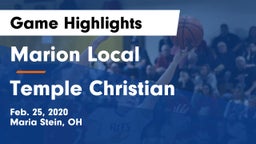 Marion Local  vs Temple Christian  Game Highlights - Feb. 25, 2020