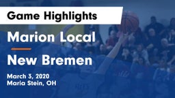 Marion Local  vs New Bremen Game Highlights - March 3, 2020