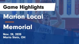 Marion Local  vs Memorial  Game Highlights - Nov. 28, 2020