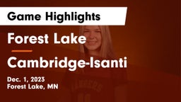 Forest Lake  vs Cambridge-Isanti  Game Highlights - Dec. 1, 2023