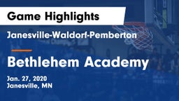 Janesville-Waldorf-Pemberton  vs Bethlehem Academy  Game Highlights - Jan. 27, 2020