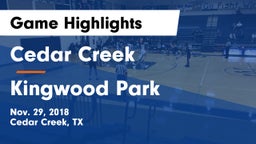 Cedar Creek  vs Kingwood Park  Game Highlights - Nov. 29, 2018