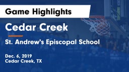 Cedar Creek  vs St. Andrew's Episcopal School Game Highlights - Dec. 6, 2019