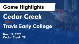 Cedar Creek  vs Travis Early College  Game Highlights - Nov. 14, 2020