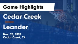 Cedar Creek  vs Leander  Game Highlights - Nov. 20, 2020