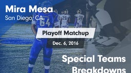 Matchup: Mira Mesa High vs. Special Teams Breakdowns 2016