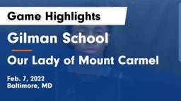 Gilman School vs Our Lady of Mount Carmel  Game Highlights - Feb. 7, 2022