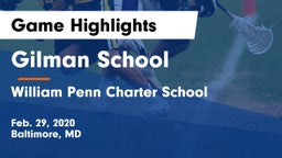 Gilman School vs William Penn Charter School Game Highlights - Feb. 29, 2020