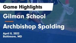 Gilman School vs Archbishop Spalding  Game Highlights - April 8, 2022