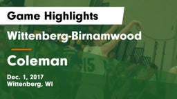 Wittenberg-Birnamwood  vs Coleman  Game Highlights - Dec. 1, 2017