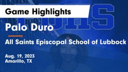 Palo Duro  vs All Saints Episcopal School of Lubbock Game Highlights - Aug. 19, 2023