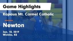 Kapaun Mt. Carmel Catholic  vs Newton  Game Highlights - Jan. 10, 2019