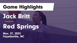 Jack Britt  vs Red Springs  Game Highlights - Nov. 27, 2023