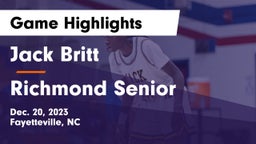 Jack Britt  vs Richmond Senior Game Highlights - Dec. 20, 2023