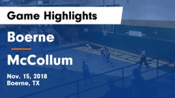 Boerne  vs McCollum  Game Highlights - Nov. 15, 2018