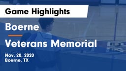 Boerne  vs Veterans Memorial Game Highlights - Nov. 20, 2020