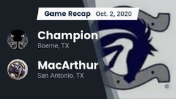 Recap: Champion  vs. MacArthur  2020