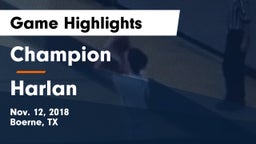 Champion  vs Harlan  Game Highlights - Nov. 12, 2018