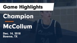 Champion  vs McCollum  Game Highlights - Dec. 14, 2018