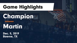 Champion  vs Martin  Game Highlights - Dec. 5, 2019