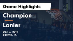 Champion  vs Lanier  Game Highlights - Dec. 6, 2019