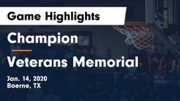 Champion  vs Veterans Memorial Game Highlights - Jan. 14, 2020