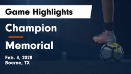 Champion  vs Memorial  Game Highlights - Feb. 4, 2020