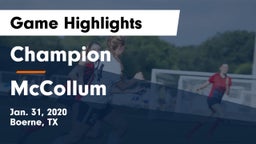 Champion  vs McCollum  Game Highlights - Jan. 31, 2020
