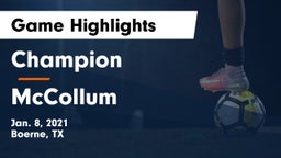 Champion  vs McCollum  Game Highlights - Jan. 8, 2021