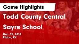 Todd County Central  vs Sayre School Game Highlights - Dec. 28, 2018