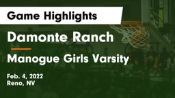 Damonte Ranch  vs Manogue Girls Varsity Game Highlights - Feb. 4, 2022