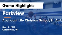 Parkview  vs Abundant Life Christian School/St. Ambrose CO-OP Game Highlights - Dec. 4, 2018