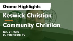 Keswick Christian  vs Community Christian Game Highlights - Jan. 21, 2020