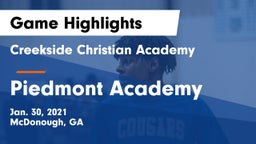 Creekside Christian Academy vs Piedmont Academy  Game Highlights - Jan. 30, 2021