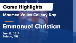 Maumee Valley Country Day  vs Emmanuel Christian Game Highlights - Jan 25, 2017