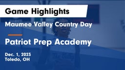 Maumee Valley Country Day  vs  Patriot Prep Academy Game Highlights - Dec. 1, 2023