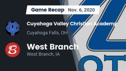 Recap: Cuyahoga Valley Christian Academy  vs. West Branch  2020