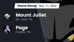 Recap: Mount Juliet  vs. Page  2022