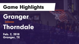 Granger  vs Thorndale Game Highlights - Feb. 2, 2018