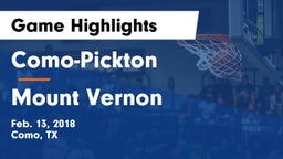 Como-Pickton  vs Mount Vernon  Game Highlights - Feb. 13, 2018