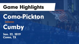Como-Pickton  vs Cumby  Game Highlights - Jan. 22, 2019